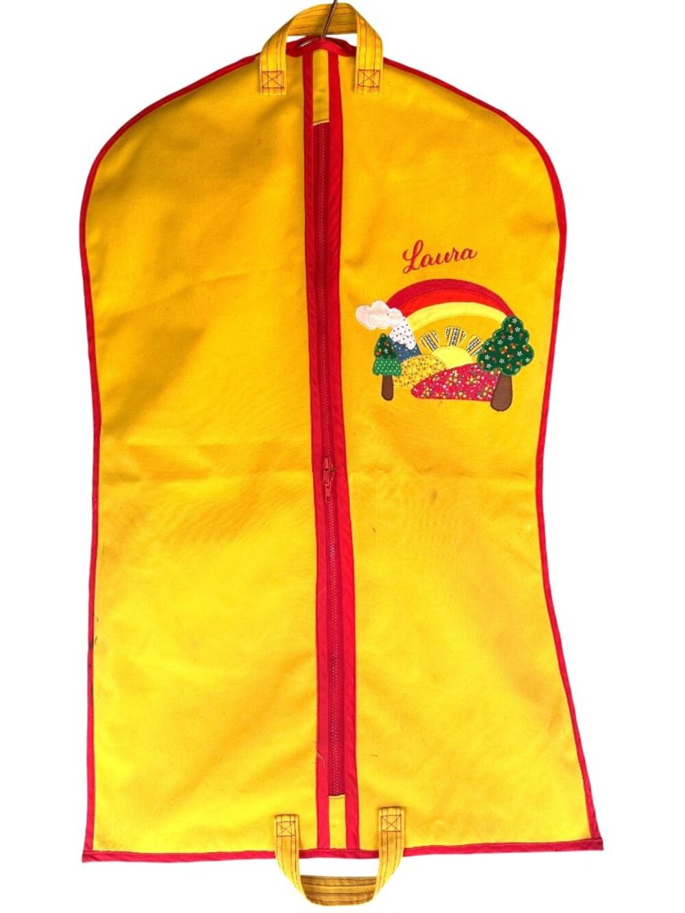 Raindrops And Lollipops Yellow Garment Bag Rainbow & Trees Applique “Laura”